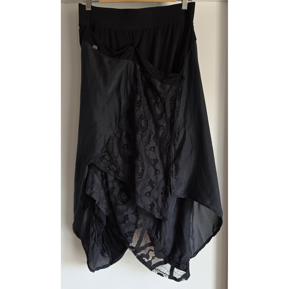 Umbrale Black Handkerchief Hem Skirt - Size 40 - Mixed Media Lace & Satin - Picture 1 of 5